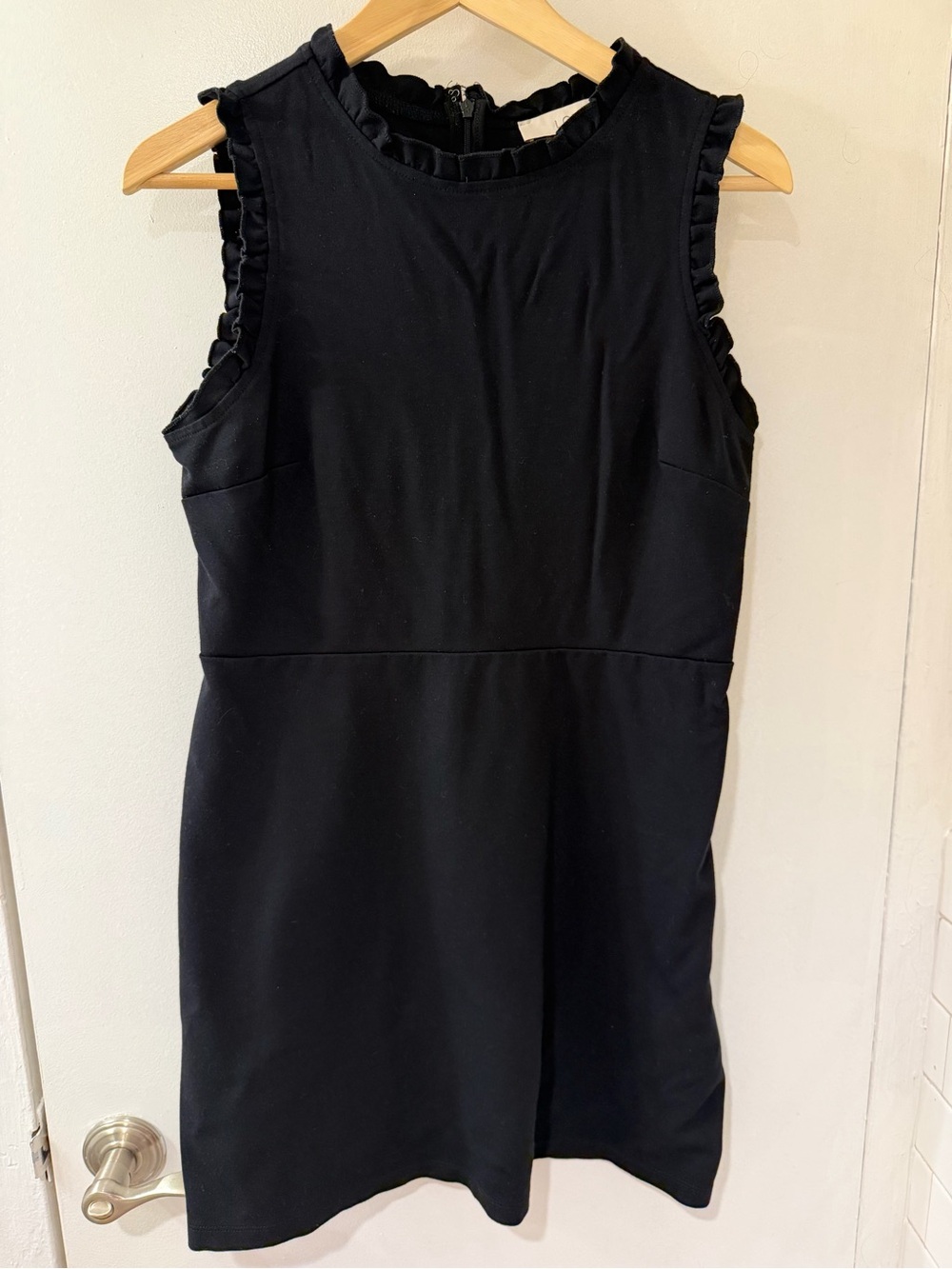 LOFT Black Sleeveless Ruffle-Trim Mini Dress